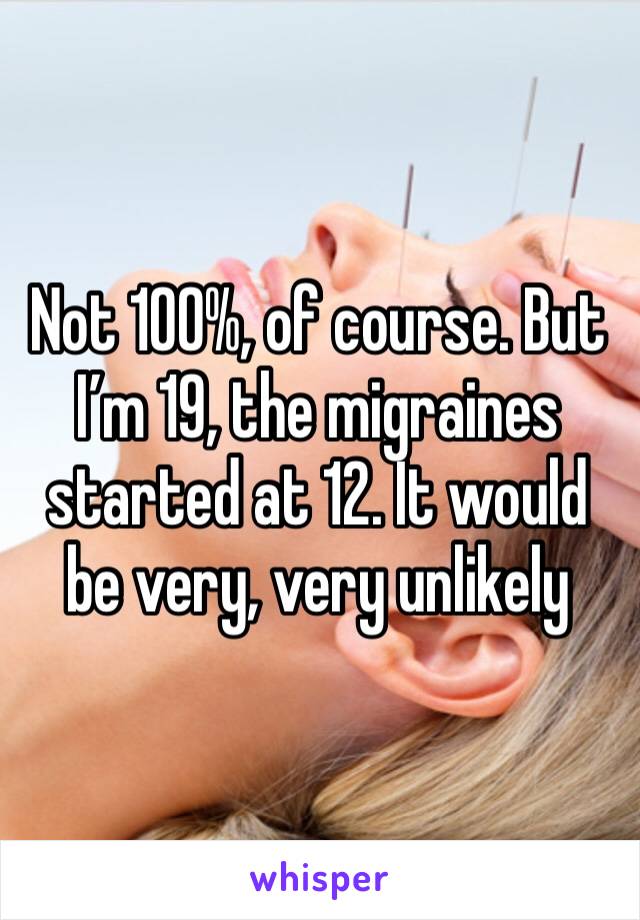 Not 100%, of course. But I’m 19, the migraines started at 12. It would be very, very unlikely