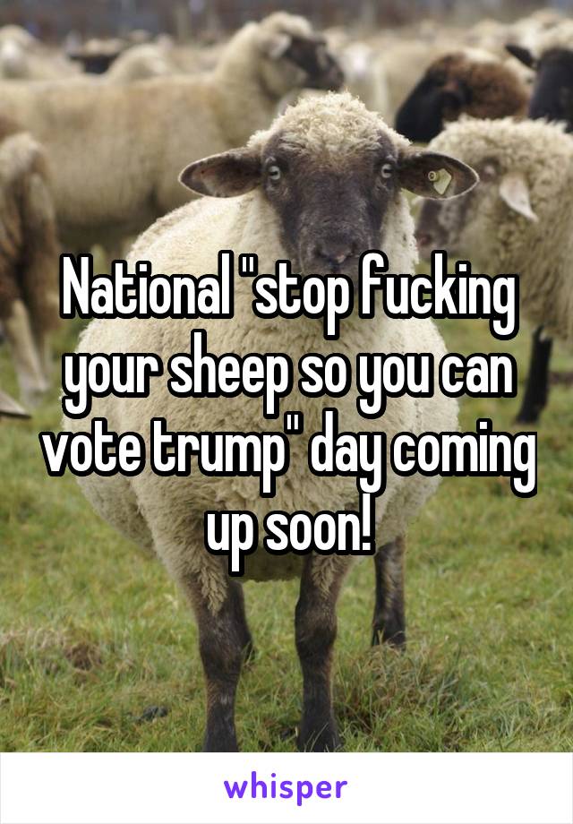 National "stop fucking your sheep so you can vote trump" day coming up soon!