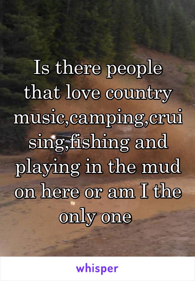 Is there people that love country music,camping,cruising,fishing and playing in the mud on here or am I the only one 