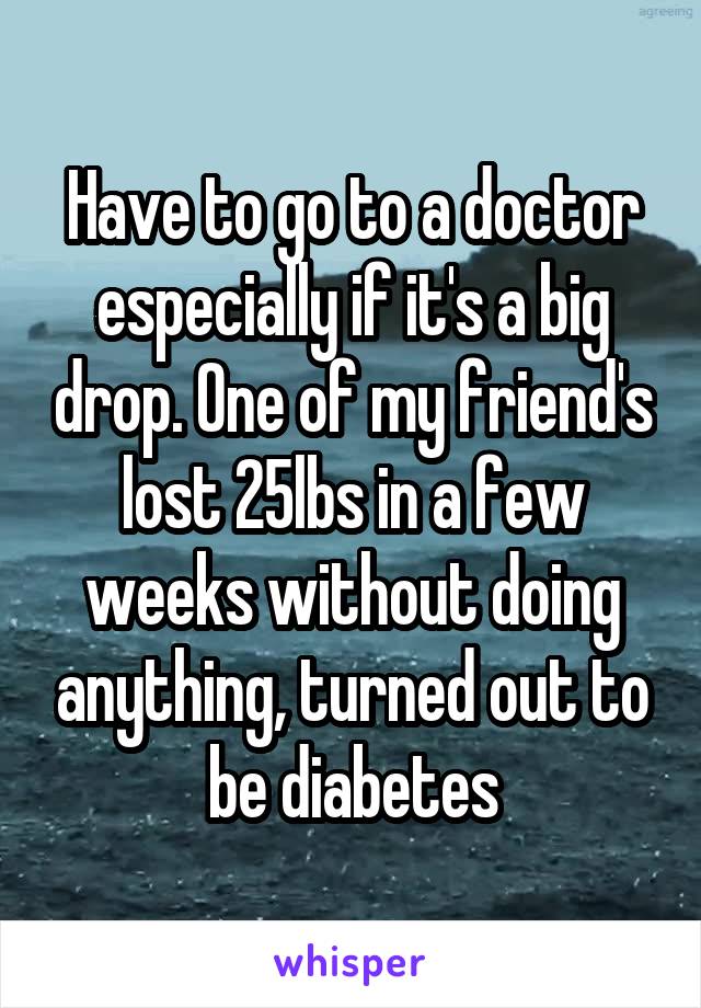 Have to go to a doctor especially if it's a big drop. One of my friend's lost 25lbs in a few weeks without doing anything, turned out to be diabetes