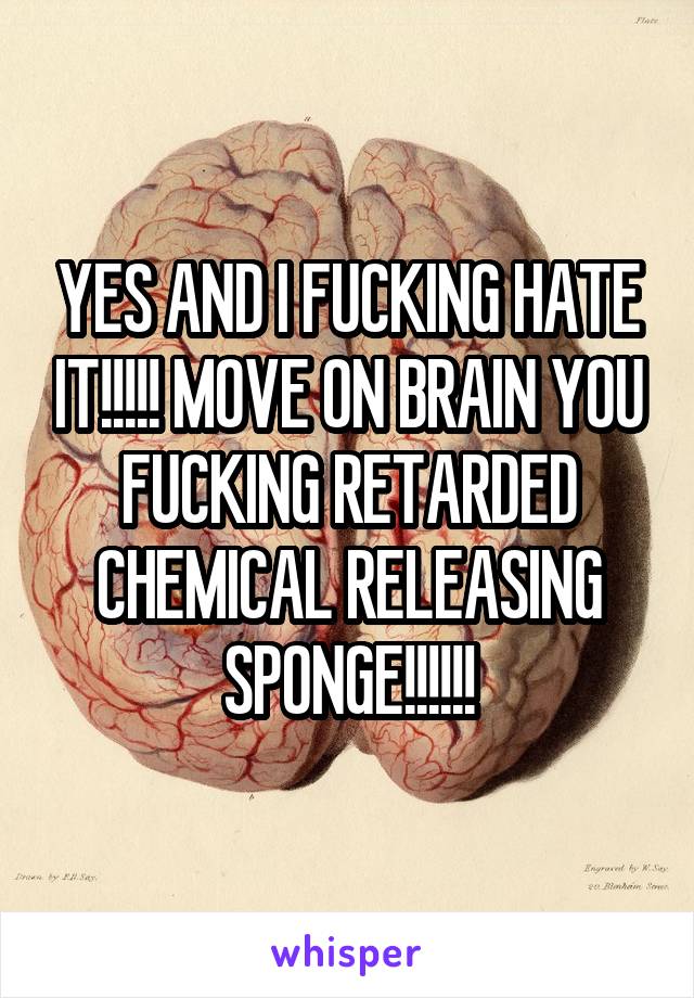 YES AND I FUCKING HATE IT!!!!! MOVE ON BRAIN YOU FUCKING RETARDED CHEMICAL RELEASING SPONGE!!!!!!