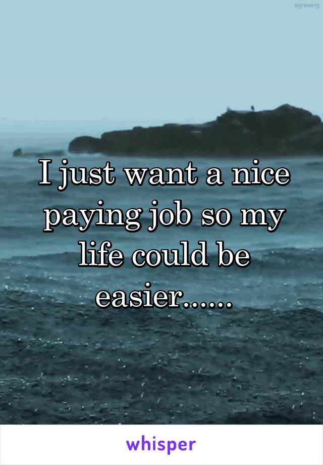 I just want a nice paying job so my life could be easier......