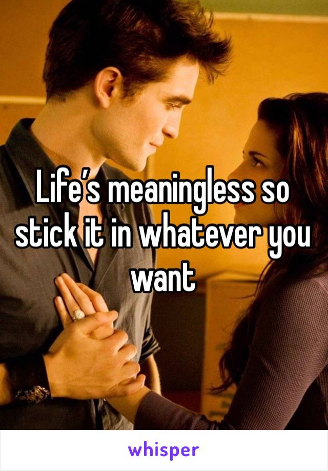 Life’s meaningless so stick it in whatever you want 
