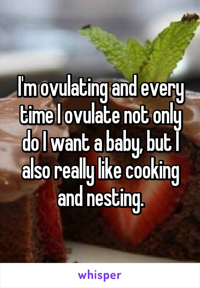I'm ovulating and every time I ovulate not only do I want a baby, but I also really like cooking and nesting.