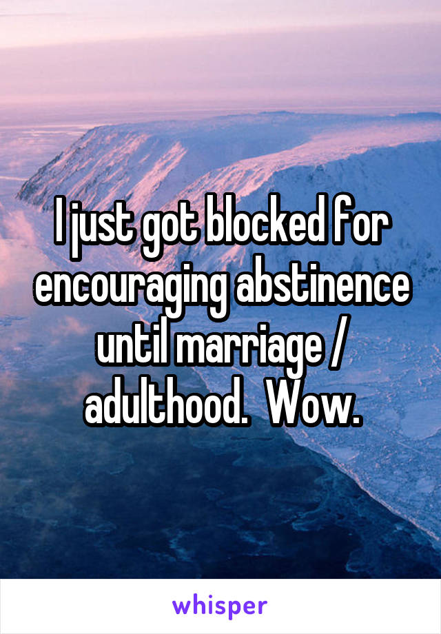 I just got blocked for encouraging abstinence until marriage / adulthood.  Wow.