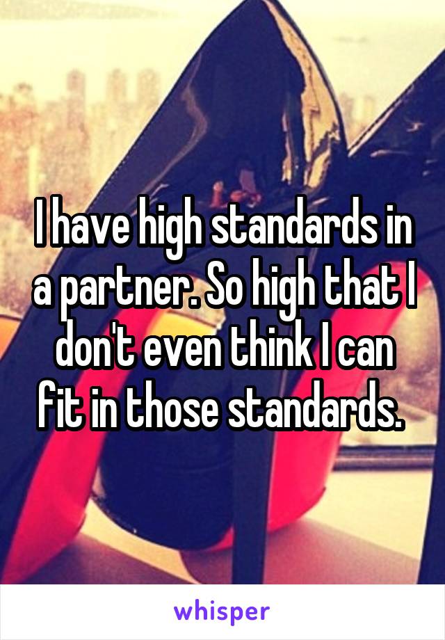 I have high standards in a partner. So high that I don't even think I can fit in those standards. 