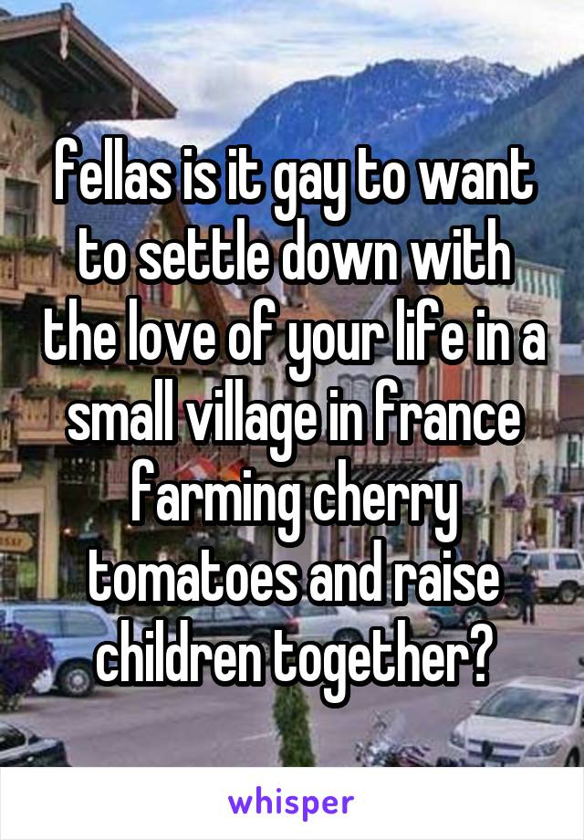fellas is it gay to want to settle down with the love of your life in a small village in france farming cherry tomatoes and raise children together?