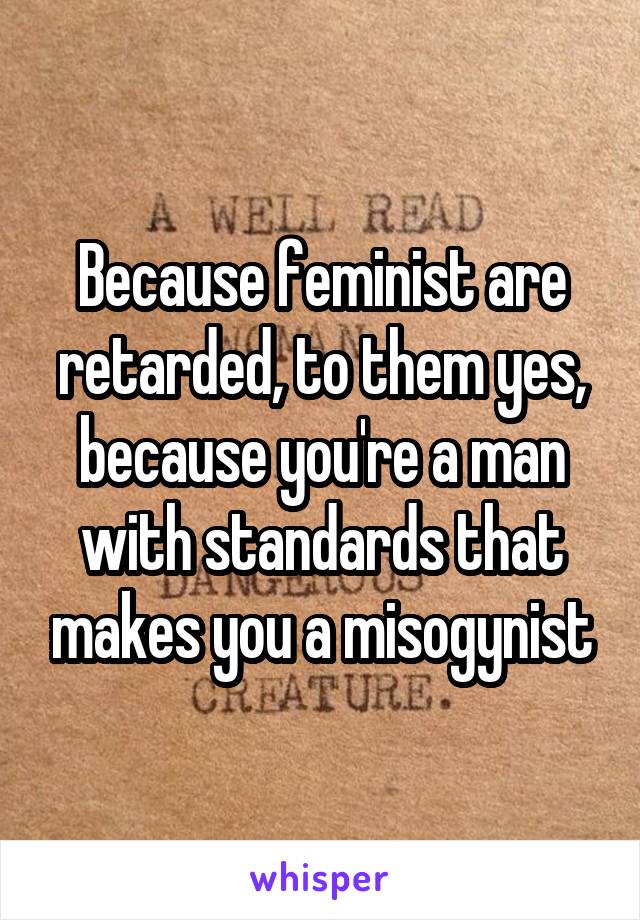 Because feminist are retarded, to them yes, because you're a man with standards that makes you a misogynist