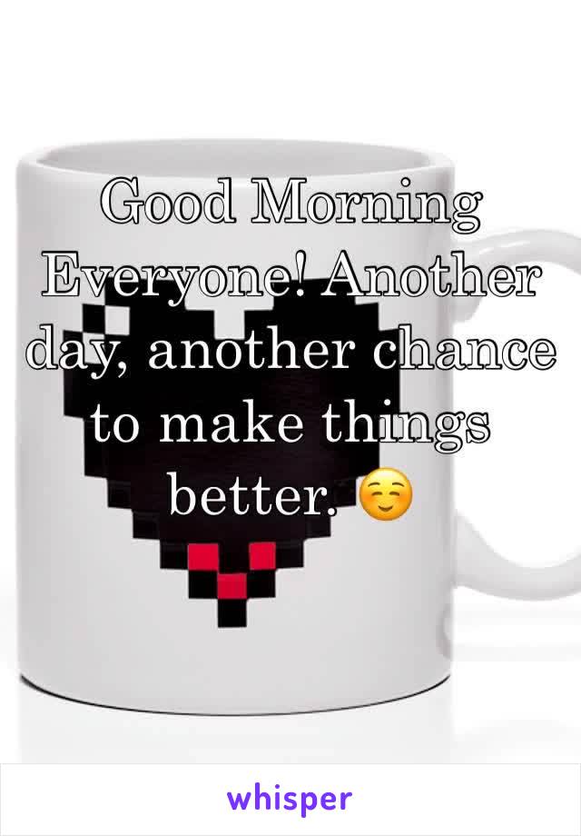 Good Morning Everyone! Another day, another chance to make things better. ☺️