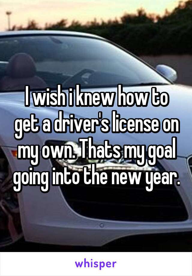 I wish i knew how to get a driver's license on my own. Thats my goal going into the new year.