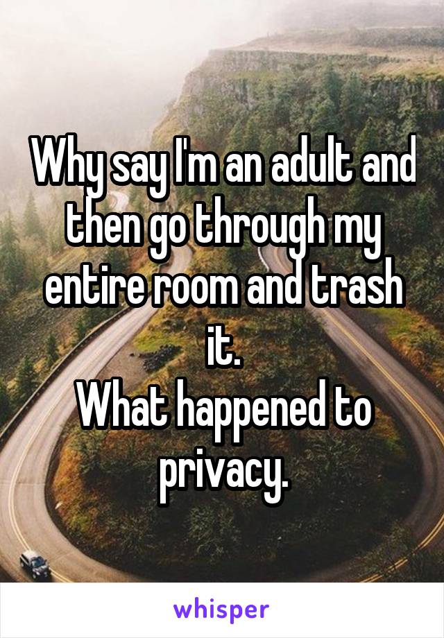 Why say I'm an adult and then go through my entire room and trash it.
What happened to privacy.