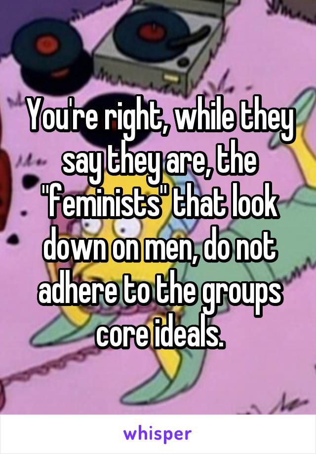 You're right, while they say they are, the "feminists" that look down on men, do not adhere to the groups core ideals.