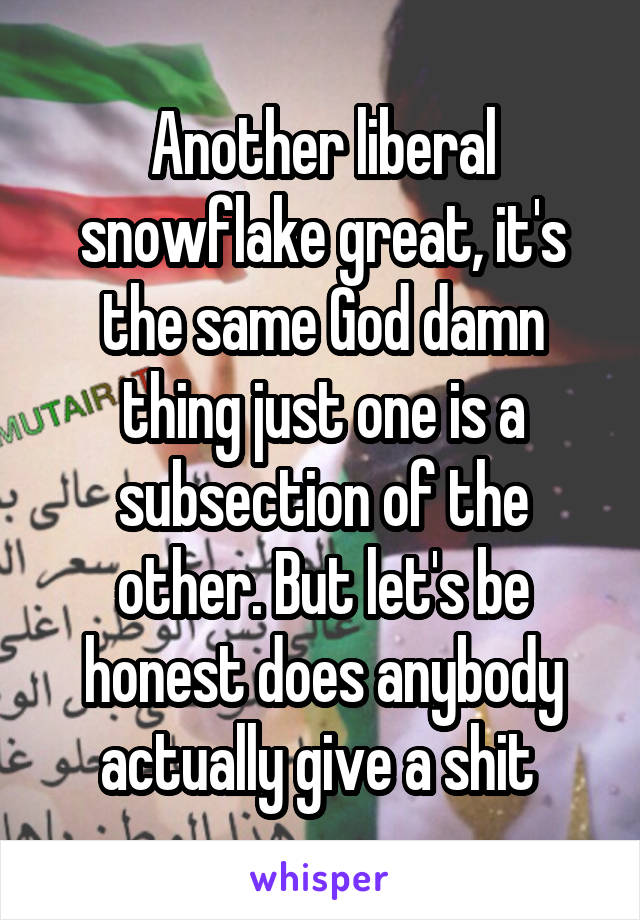 Another liberal snowflake great, it's the same God damn thing just one is a subsection of the other. But let's be honest does anybody actually give a shit 