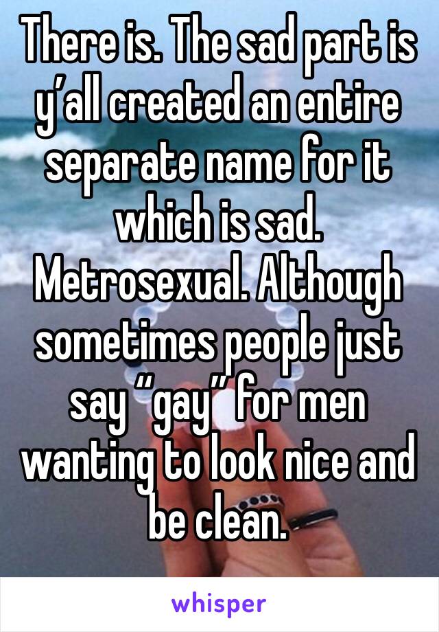 There is. The sad part is y’all created an entire separate name for it which is sad. Metrosexual. Although sometimes people just say “gay” for men wanting to look nice and be clean.