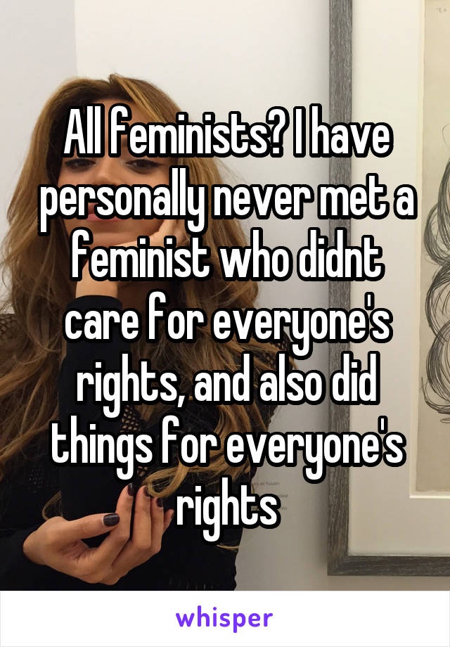 All feminists? I have personally never met a feminist who didnt care for everyone's rights, and also did things for everyone's rights