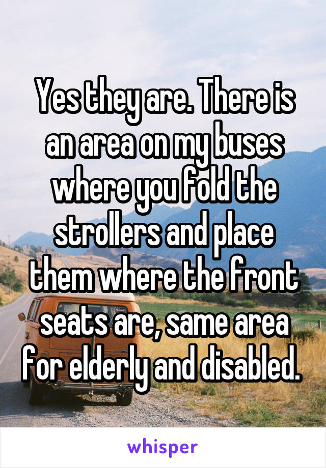 Yes they are. There is an area on my buses where you fold the strollers and place them where the front seats are, same area for elderly and disabled. 