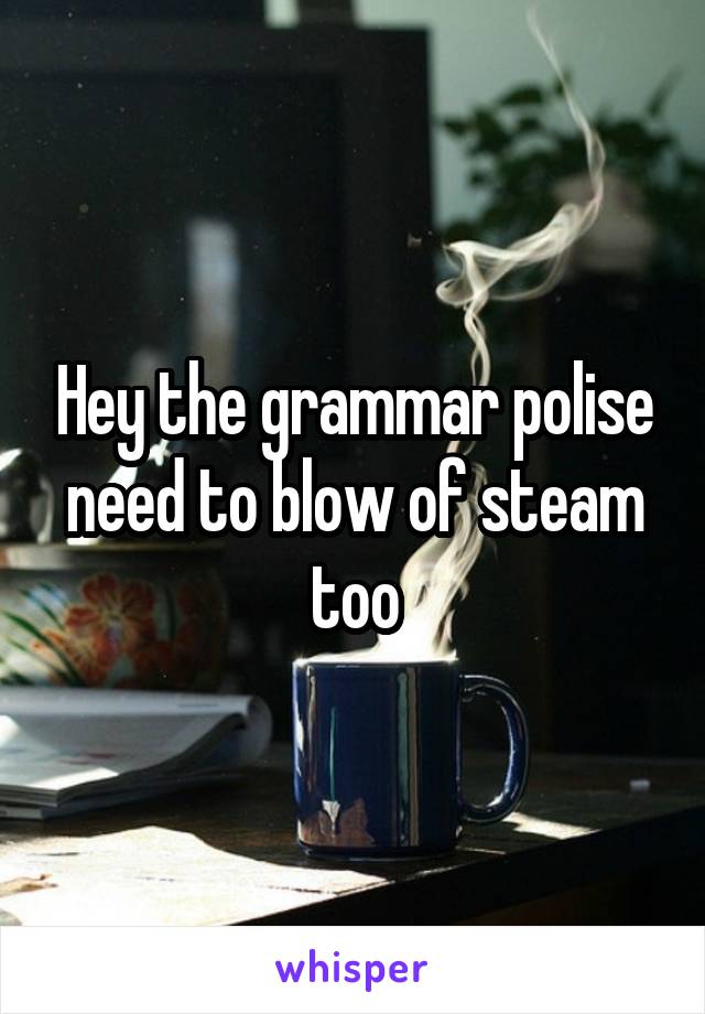Hey the grammar polise need to blow of steam too