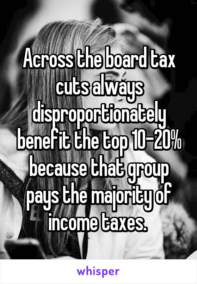 Across the board tax cuts always disproportionately benefit the top 10-20% because that group pays the majority of income taxes. 