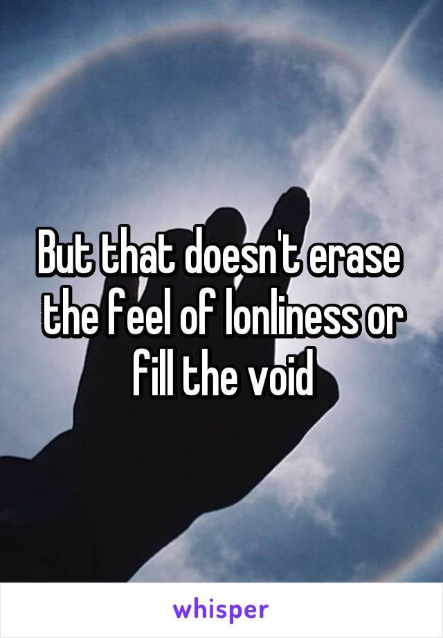 But that doesn't erase  the feel of lonliness or fill the void