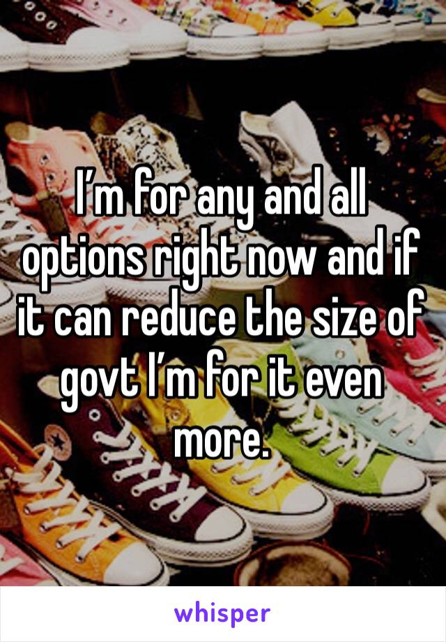 I’m for any and all options right now and if it can reduce the size of govt I’m for it even more. 