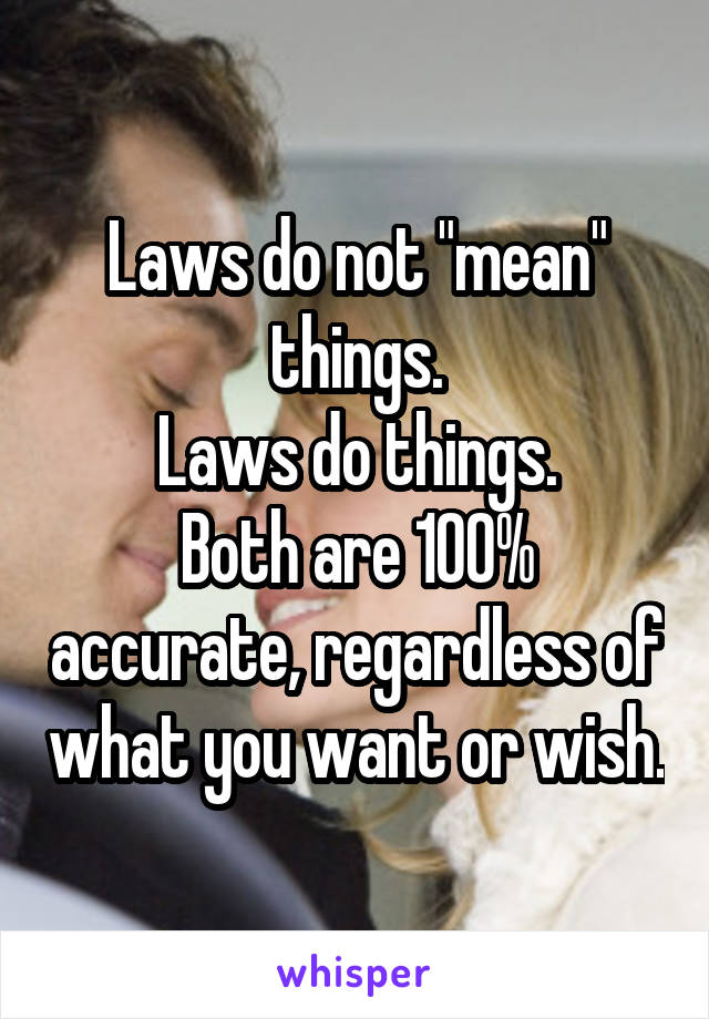 Laws do not "mean" things.
Laws do things.
Both are 100% accurate, regardless of what you want or wish.