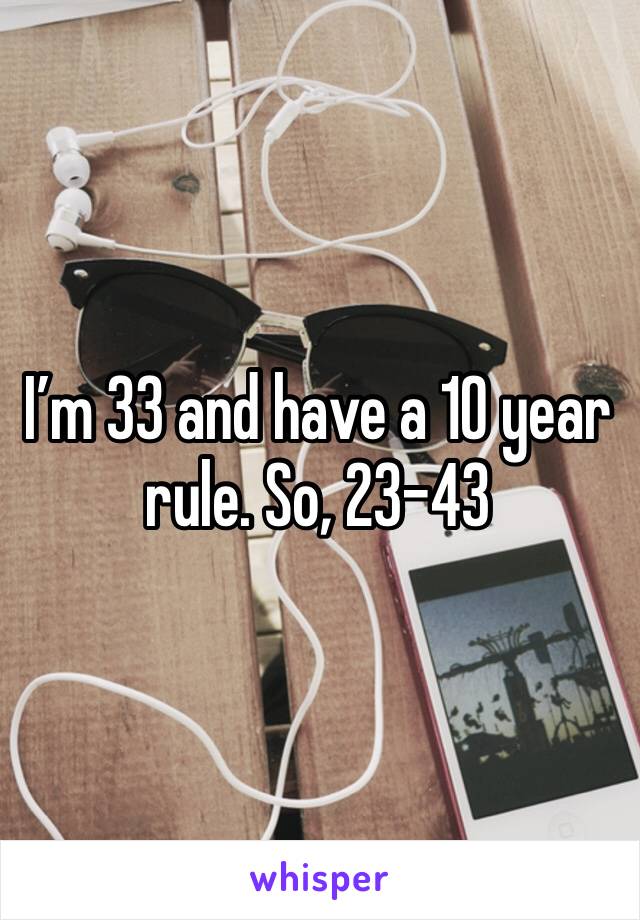 I’m 33 and have a 10 year rule. So, 23-43