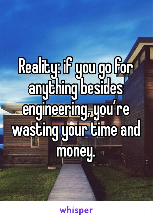 Reality: if you go for anything besides engineering, you’re wasting your time and money. 