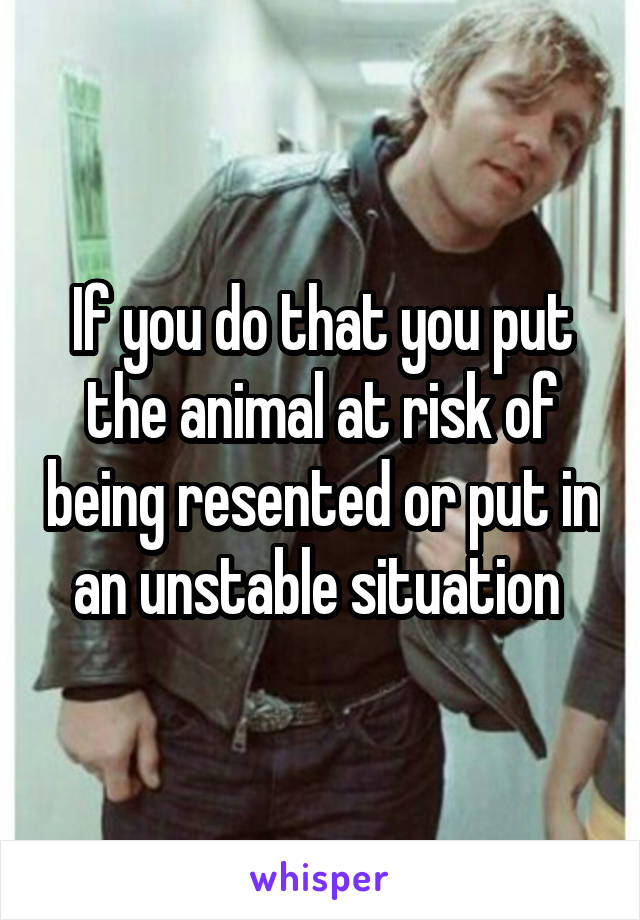 If you do that you put the animal at risk of being resented or put in an unstable situation 