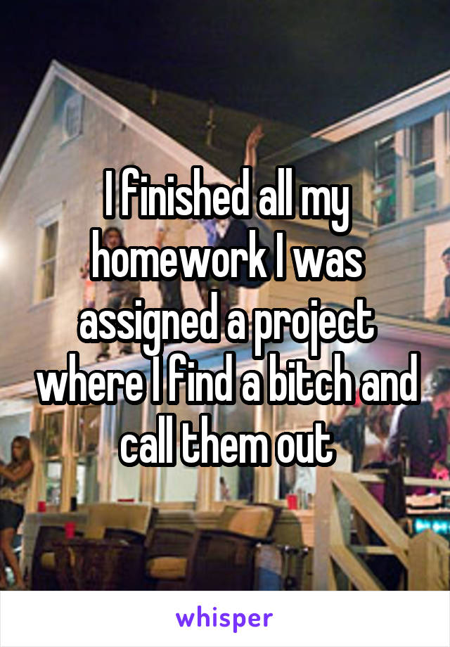 I finished all my homework I was assigned a project where I find a bitch and call them out