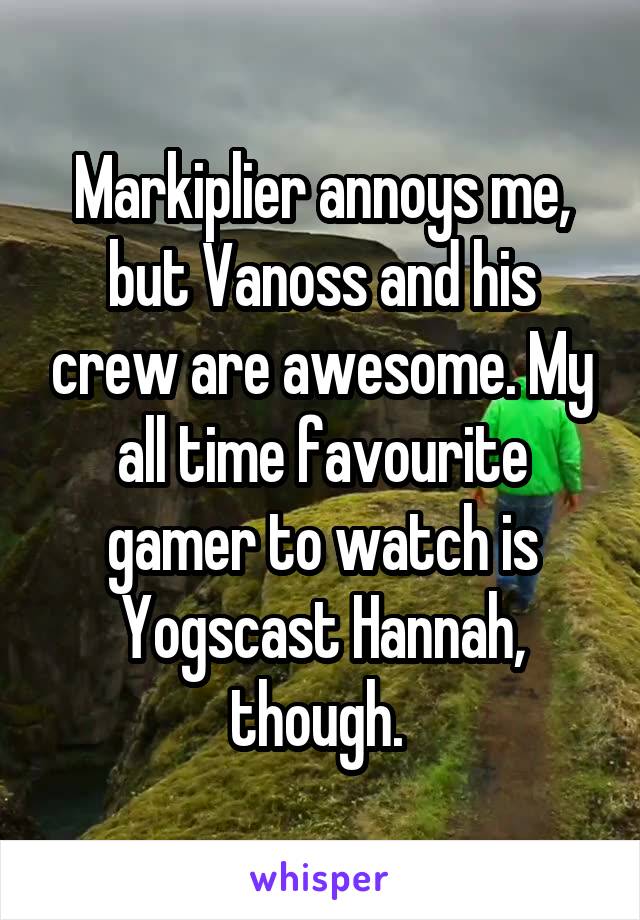 Markiplier annoys me, but Vanoss and his crew are awesome. My all time favourite gamer to watch is Yogscast Hannah, though. 