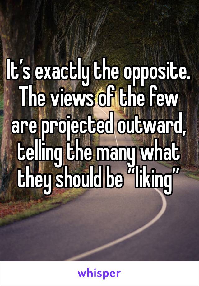 It’s exactly the opposite. The views of the few are projected outward, telling the many what they should be “liking”