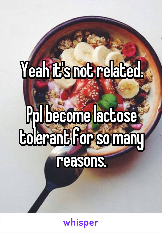 Yeah it's not related.

Ppl become lactose tolerant for so many reasons.