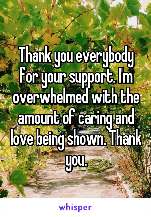 Thank you everybody for your support. I'm overwhelmed with the amount of caring and love being shown. Thank you.