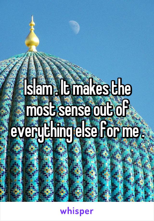 Islam . It makes the most sense out of everything else for me .