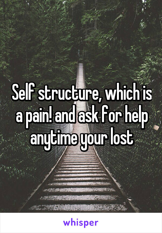Self structure, which is a pain! and ask for help anytime your lost