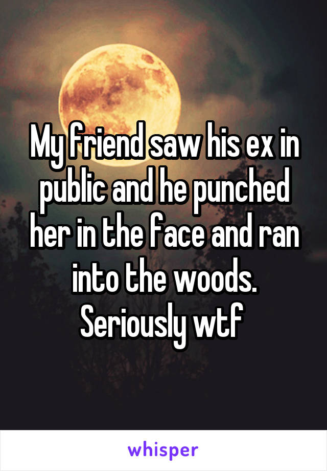 My friend saw his ex in public and he punched her in the face and ran into the woods. Seriously wtf 