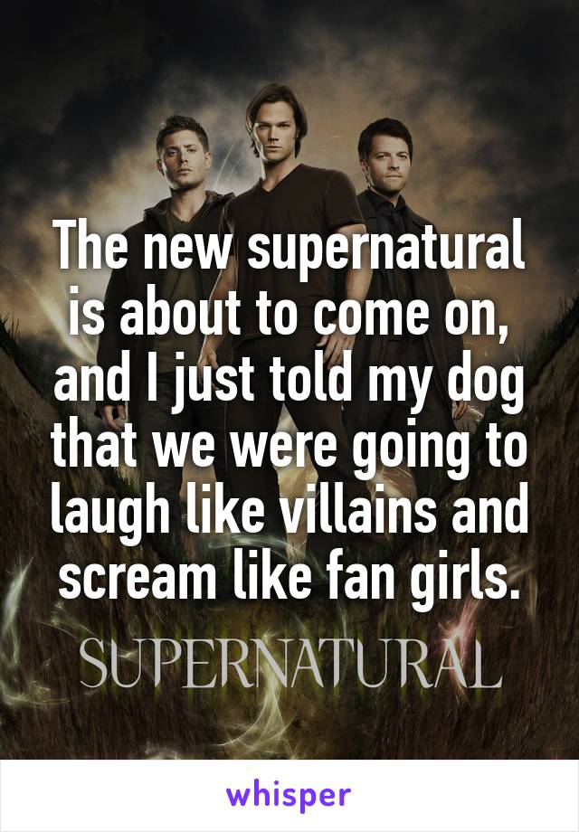 The new supernatural is about to come on, and I just told my dog that we were going to laugh like villains and scream like fan girls.