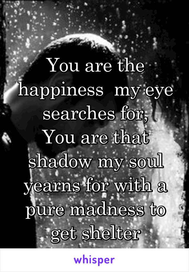 
You are the happiness  my eye searches for,
You are that shadow my soul yearns for with a pure madness to get shelter