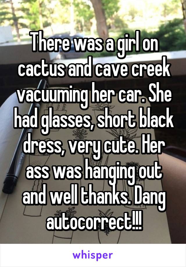 There was a girl on cactus and cave creek vacuuming her car. She had glasses, short black dress, very cute. Her ass was hanging out and well thanks. Dang autocorrect!!!