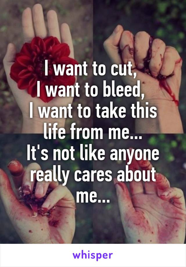 I want to cut, 
I want to bleed, 
I want to take this life from me...
It's not like anyone really cares about me...