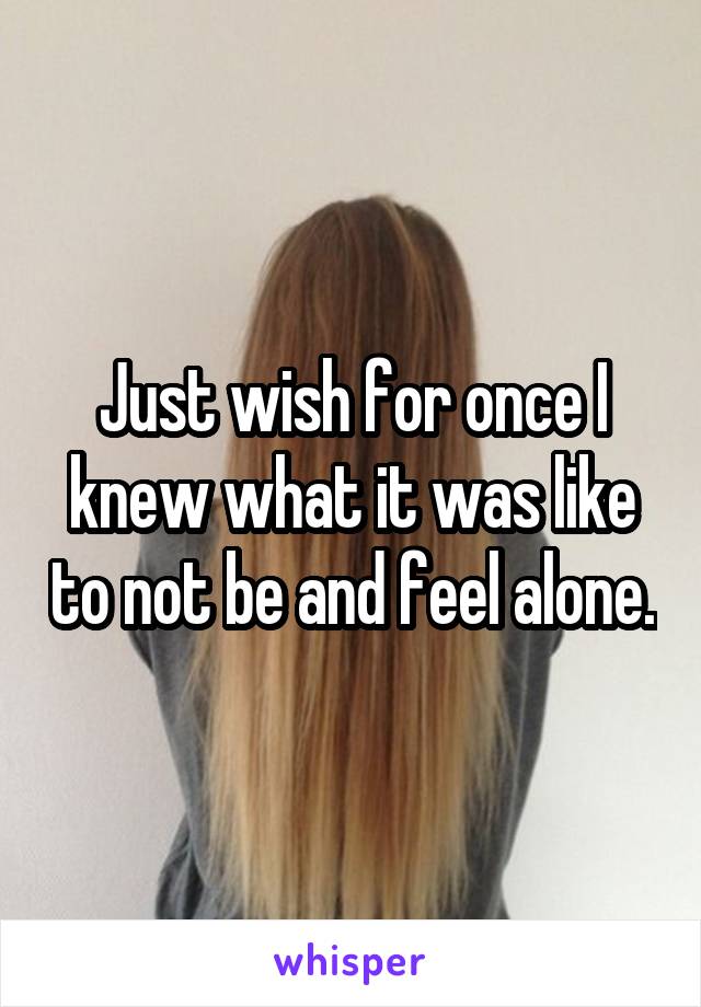 Just wish for once I knew what it was like to not be and feel alone.