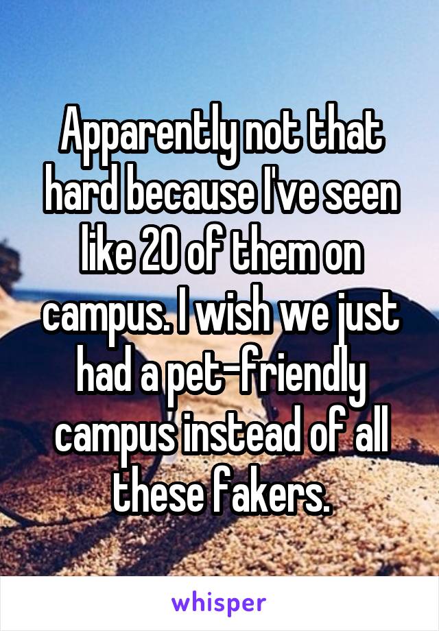 Apparently not that hard because I've seen like 20 of them on campus. I wish we just had a pet-friendly campus instead of all these fakers.