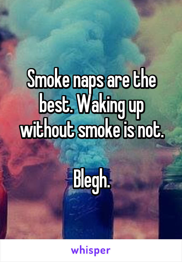 Smoke naps are the best. Waking up without smoke is not.

Blegh.