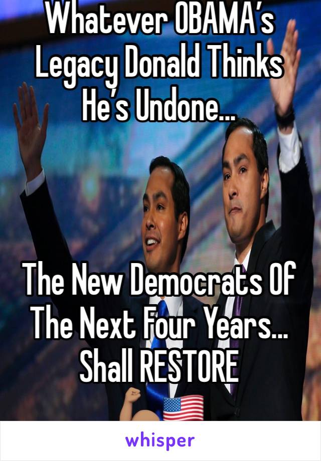 Whatever OBAMA’s Legacy Donald Thinks He’s Undone...



The New Democrats Of The Next Four Years...
Shall RESTORE
💪🏽🇺🇸