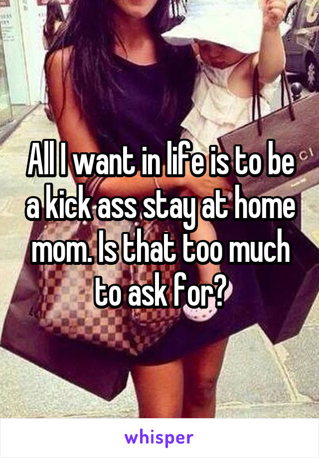 All I want in life is to be a kick ass stay at home mom. Is that too much to ask for?