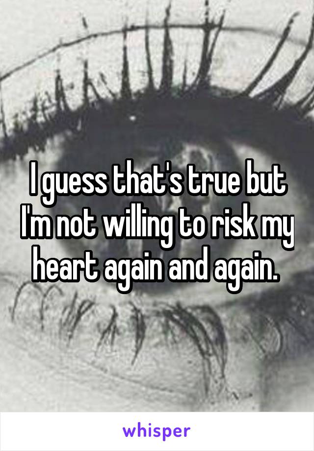 I guess that's true but I'm not willing to risk my heart again and again. 
