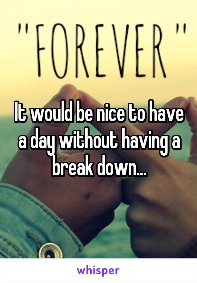 It would be nice to have a day without having a break down...
