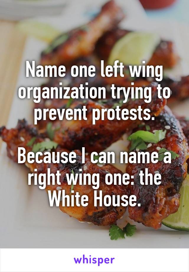 Name one left wing organization trying to prevent protests.

Because I can name a right wing one: the White House.