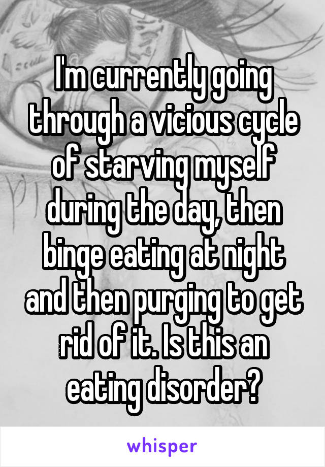 I'm currently going through a vicious cycle of starving myself during the day, then binge eating at night and then purging to get rid of it. Is this an eating disorder?