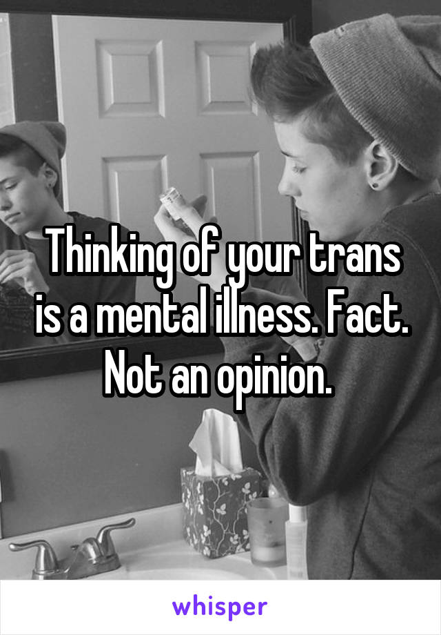Thinking of your trans is a mental illness. Fact. Not an opinion. 